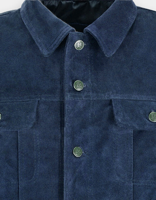 Men's Blue Suede Leather Shirt - Handmade Sheepskin Jacket Shirt, Trucker Suede Jacket
Item specifics